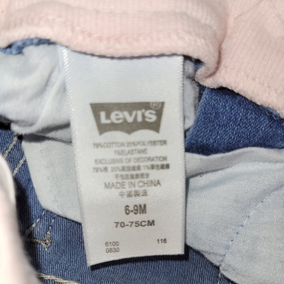💟 Levi's Red Tab Baby Girl Pull On Blue Jeans Pink Waistband Hearts Embroidery - Picture 3 of 7